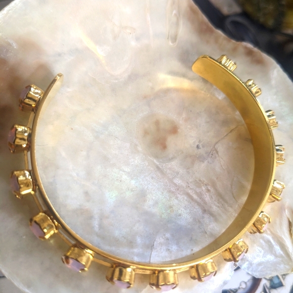 Pink Opal Rose Water Crystal Cuff Bracelet in 14k Gold Plated - Picture 4 of 4